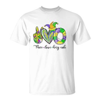 Peace Love King Cake Mardi Gras T Men Women Kids T-Shirt | Mazezy