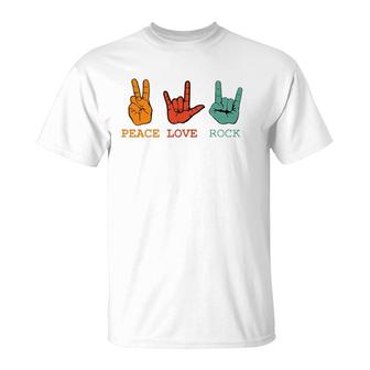 Peace Love Rock And Roll Retro Vintage Peace Loving Musician T-Shirt | Mazezy