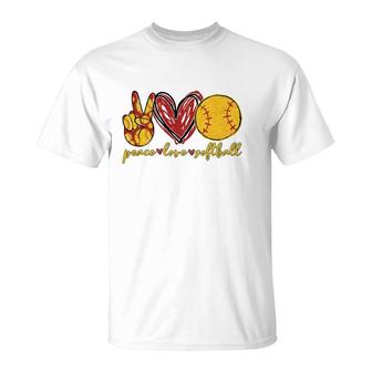 Peace Love Softball Funny Softball Lovers Sporty Activities T-Shirt | Mazezy AU