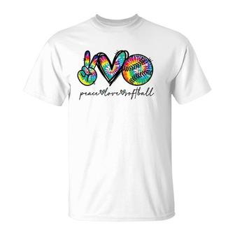 Peace Love Softball Tie Dye Cute Softball Lovers T-Shirt | Mazezy
