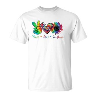 Peace Love Sunshine Sunflower Hippie Tie Dye T-Shirt | Mazezy