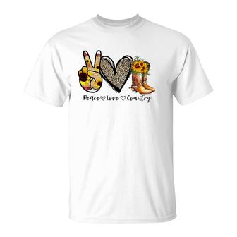 Peace Sunflower Peace Love Country Cowgirl Midwest Girl Boot T-Shirt | Mazezy