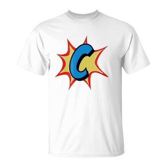 Personalized Comic Book, Letter Initial C, Cartoon T-Shirt | Mazezy