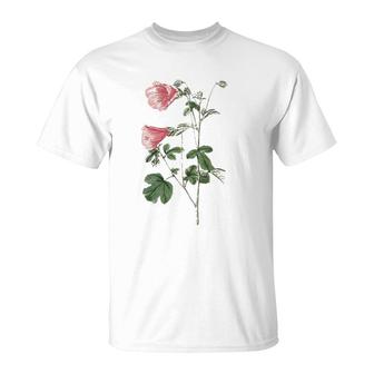 Pink Botanical Vintage Flower T-Shirt | Mazezy