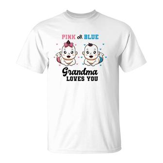 Pink Or Blue Grandma Loves You Gender Reveal Party Baby T-Shirt | Mazezy DE