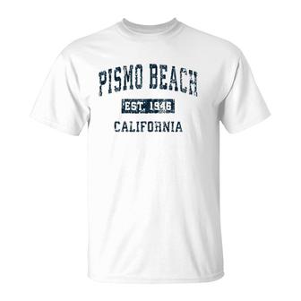 Pismo Beach California Ca Vintage Sports Design Navy Print Zip T-Shirt | Mazezy