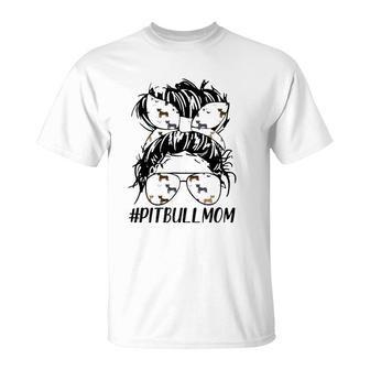 Pitbull Mom Messy Bun Hair Pittie Dog Owner Mother's Day T-Shirt | Mazezy