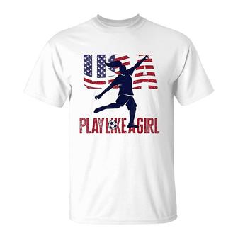 Play Like Girl Usa Flag Football Team T-Shirt | Mazezy