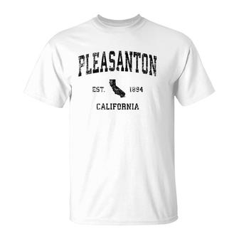 Pleasanton California Ca Vintage Sports Design Black Print T-Shirt | Mazezy