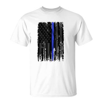 Police Blue Lives Matter Distressed Us Flag Thin Blue Line T-Shirt | Mazezy