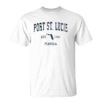 Port St Lucie Florida Fl Vintage Sports Design Navy Print T-Shirt | Mazezy