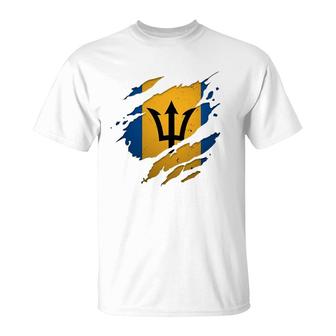 Proud Barbadian S Torn Ripped Barbados Flag T-Shirt | Mazezy