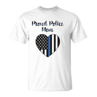 Proud Mom Law Enforcement Heart Thin Blue Line Police T-Shirt | Mazezy