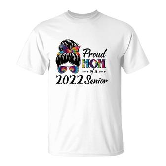 Proud Mom Of A Senior 22 Tie Dye Messy Bun Graduate 2022 Ver2 T-Shirt | Mazezy