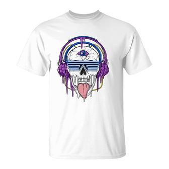 Psychedelic Skull Headphones Psytrance Techno Edm Festival T-Shirt | Mazezy