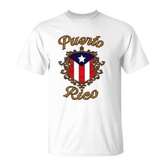 Puerto Rico Emblem Boricua Flag Puerto Rican Pride T-Shirt | Mazezy