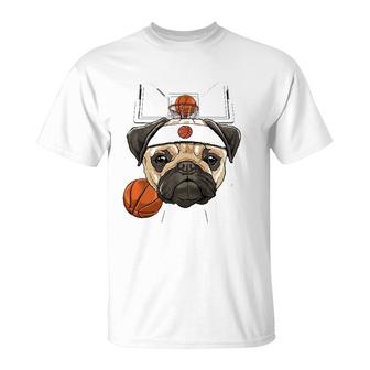 Pug Basketball Dog Lovers Basketball Player T-Shirt | Mazezy