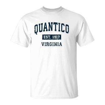 Quantico Virginia Va Vintage Sports Design Navy Print T-Shirt | Mazezy