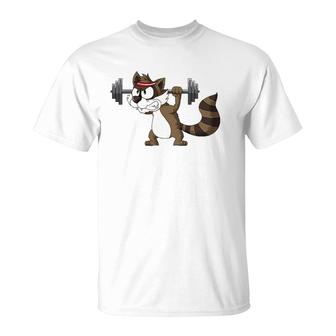 Raccoon Weight Lifting Gym Apparel Barbells Fitness Workout T-Shirt | Mazezy CA