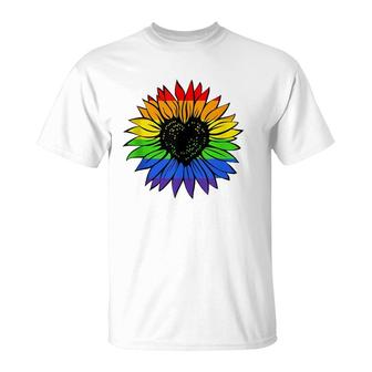 Rainbow Sunflower Lgbt Gay Lesbian Pride T-Shirt | Mazezy