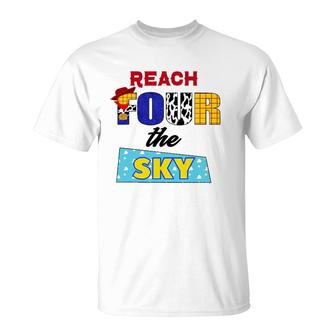 Reach Four The Sky 4Th Birthday Toy Lover Cowboy Bday Funny T-Shirt
