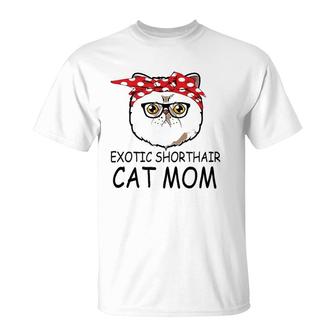 Red Bandana Exotic Shorthair Cat Mom Mother's Day T-Shirt | Mazezy