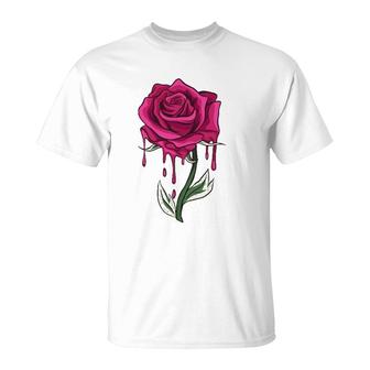 Red Rose Bleeding Floral Women Men T-Shirt | Mazezy