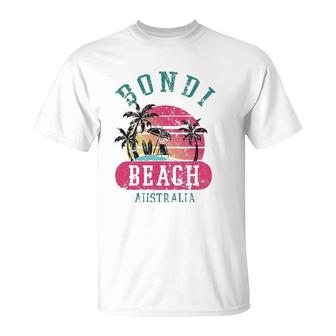 Retro Cool Bondi Beach Australia Beaches Distressed Novelty T-Shirt | Mazezy