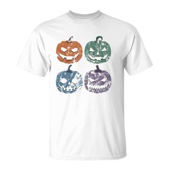 Retro Halloween Creepy Jack O Lantern Faces Trick Or Treat T-Shirt | Mazezy