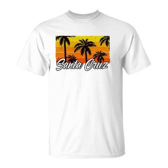 Retro Vintage Santa Cruz California Palm Tree Summer Sunset T-Shirt | Mazezy