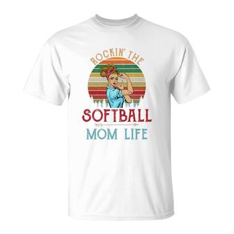 Rockin The Softball Mom Life T-Shirt | Mazezy
