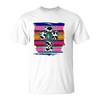 Serape Cow Print Cross Cactus Serape T-Shirt | Mazezy