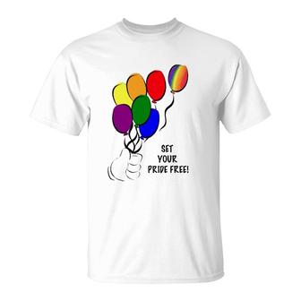 Set Your Pride Free Rainbow Balloon Lgbt Gift T-Shirt | Mazezy