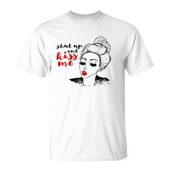 Shut Up And Kiss Me Vintage Retro Hipster Girl T-Shirt | Mazezy