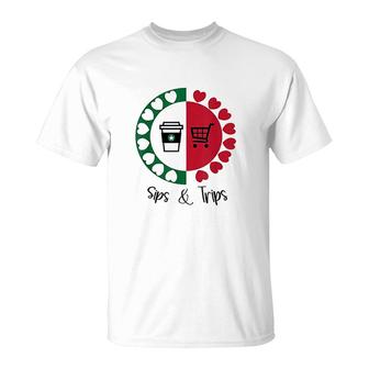 Sips And Trips Coffee Sips And Shopping Trips T-shirt - Thegiftio UK