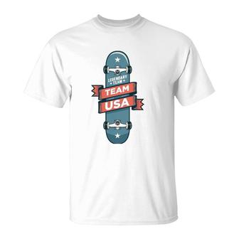 Skateboarding Usa Support The Team Usa Flag Skateboard T-Shirt | Mazezy