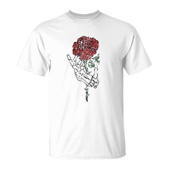 Skeleton Hand Holding Rose Tattoo Clothing Vintage T-Shirt | Mazezy
