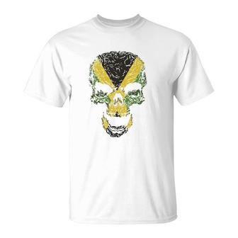 Skull With Jamaica Flag Skeleton Jamaican Roots T-Shirt | Mazezy