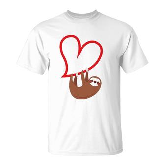 Sloth Heart Valentine's Day Girls Women Sloth Lover T-Shirt | Mazezy