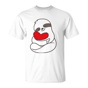 Sloth Hearts Love Valentines Gift Him Her Girlfriend Women T-Shirt | Mazezy