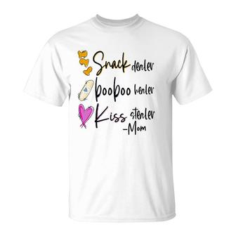 Snack Dealer Boo Boo Healer Kiss Stealer Mom T-Shirt | Mazezy