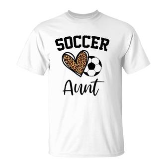 Soccer Aunt Leopard Heart Funny Mothers Day T-Shirt | Mazezy