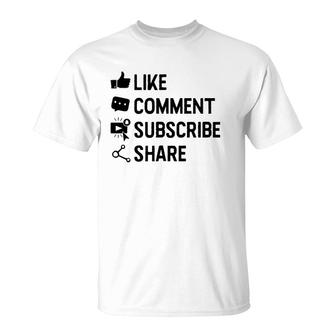Social Media Like Comment Subscribe Share Gift T-Shirt | Mazezy