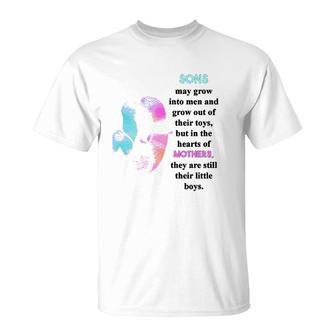 Sons May Grow Into Men And Grow Out Of Their Toys But In The Hearts Of Mothers They Are Still Their Little Boys Mother And Son Silhouette T-Shirt | Mazezy