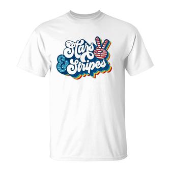 Stars Peace And Stripes Retro America Patriotic 4Th Of July T-Shirt | Mazezy