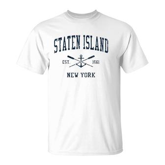 Staten Island Ny Vintage Navy Crossed Oars & Boat Anchor T-Shirt | Mazezy
