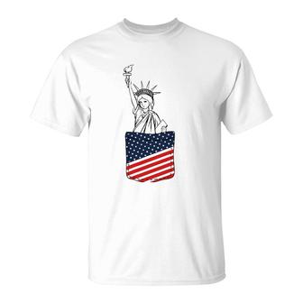 Statue Of Liberty Pocket 4Th Of July Patriotic American Flag T-Shirt | Mazezy