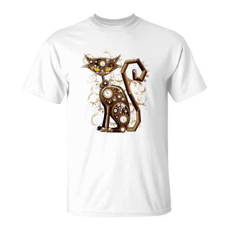 Steampunk Vintage Clockwork Cat Lovers Gift T-Shirt | Mazezy