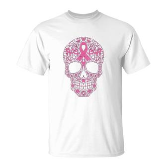 Sugar Skull Pink Ribbon Calavera T-Shirt - Thegiftio