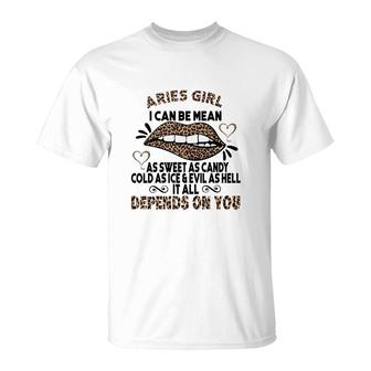 Sweet As Candy Cold As Ice Aries Leopard Aries Girls Birthday Gift T-Shirt - Seseable